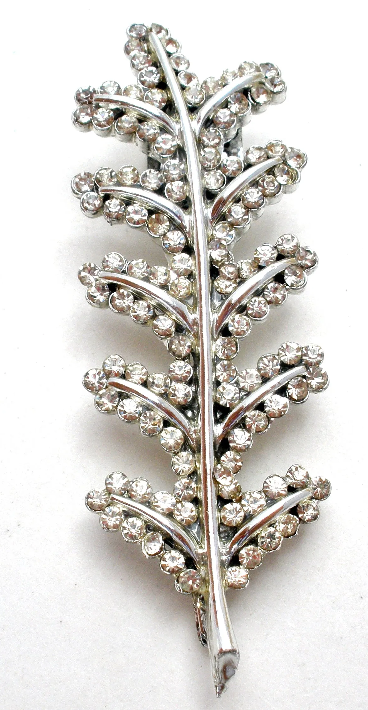 Silver Leaf Hair Clip Pin with Clear Rhinestones