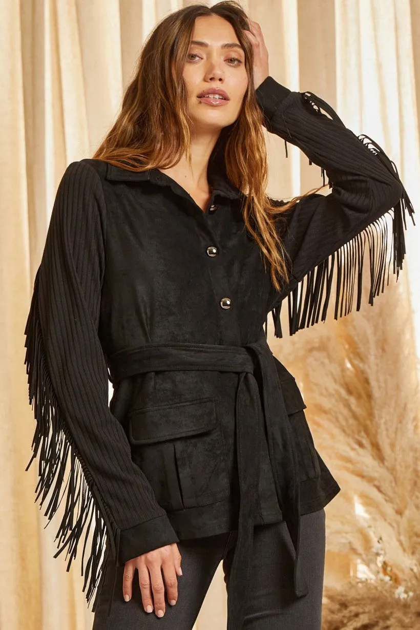 Southern Nights Tassel Sleeve Jacket Black