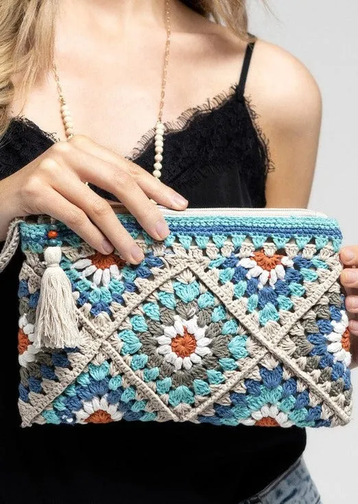 Tile Pattern Crochet Wristlet with Tassel