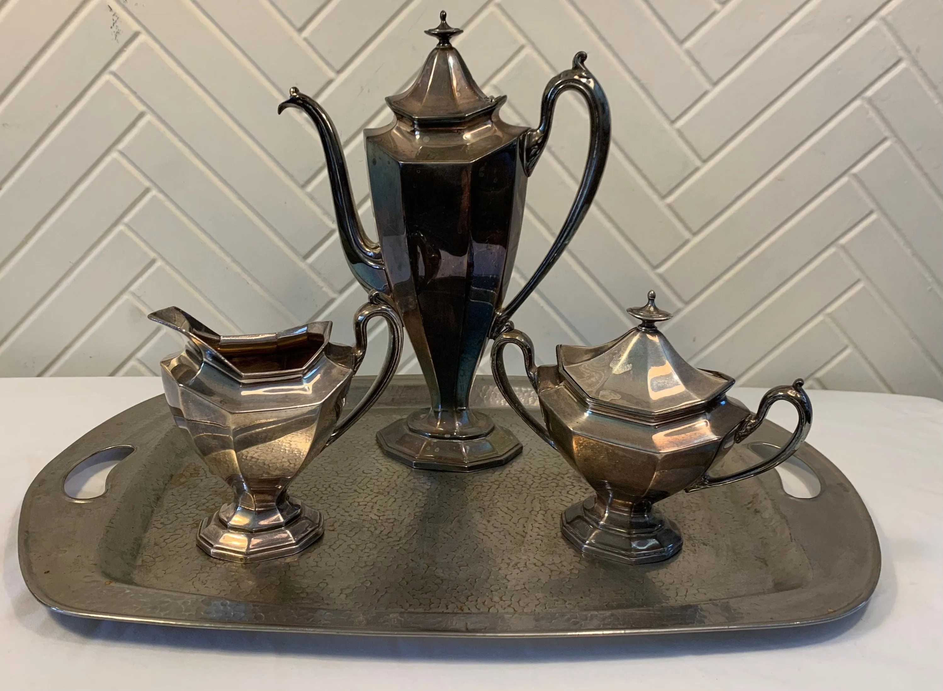 Vintage Silver-plate Art Deco Tea Service, Set of 3