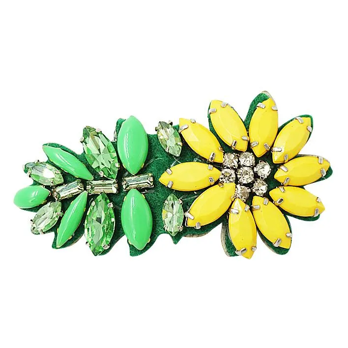 Yellow Daisy - Flower rhinestone embelished Hair Pin